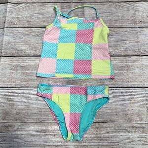 Vineyard Vines Pink and Yellow Patchwork Whale Tankini Playful Swimwear Size 4T